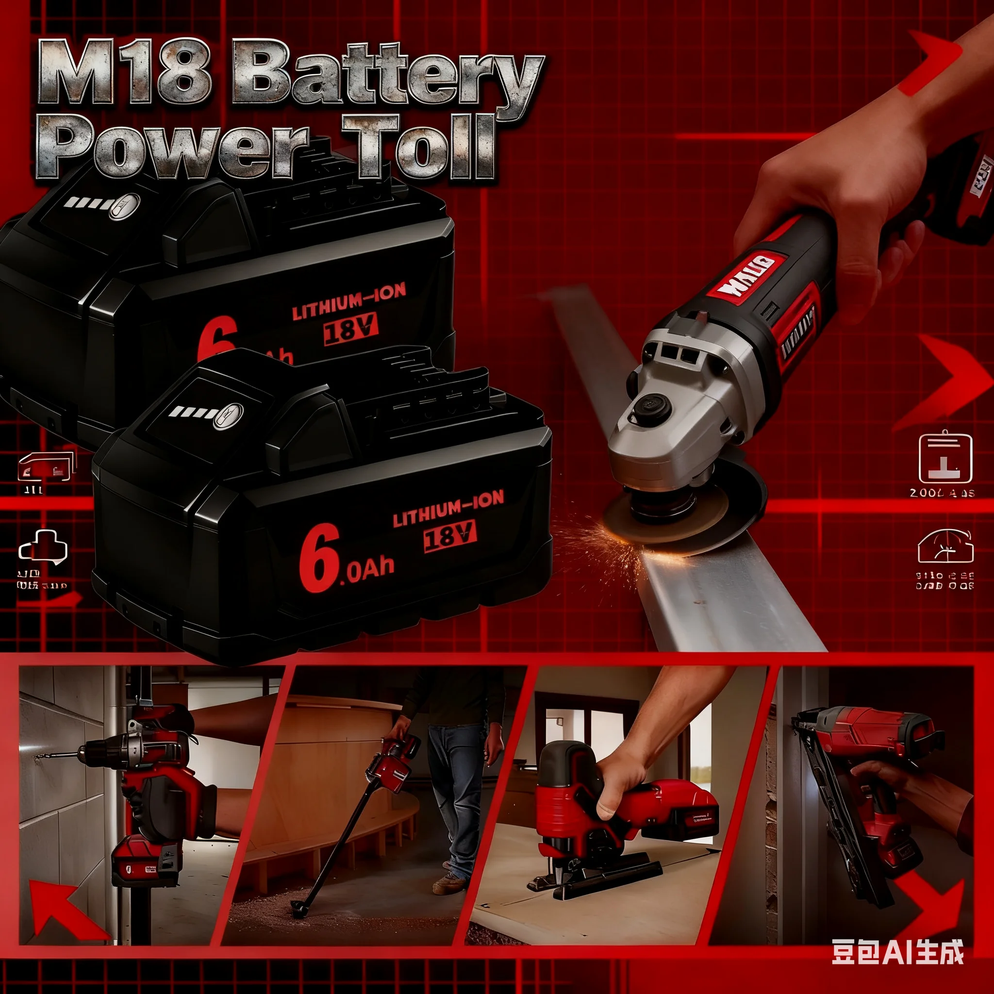 Pro Milwaukee M18 6000mAh 18V Li-ion dobíjecí baterie M18B5-XC pro Milwaukee 18V nářadí 6,0Ah Náhradní baterie 6A Nabíječka - náhled 6