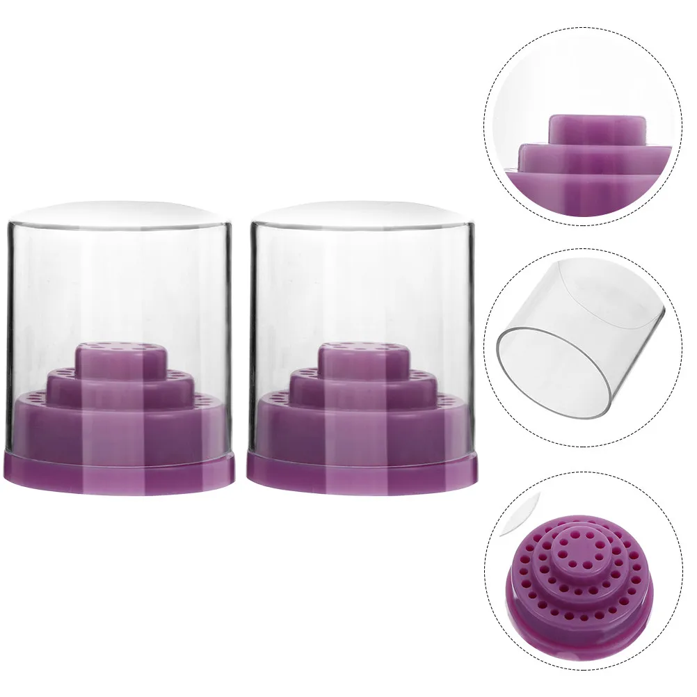 

2Pcs Manicure Drill Bit Organizer Smooth PP Material Storage Box for Nail Salon Home Training Use Transparent Display Stand