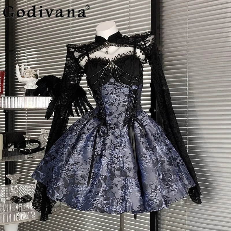 

Halloween Pure Desire Dress Women New Gothic Subculture Waist Lolita Dress and Wrap Female Uniform Role Playing Dress