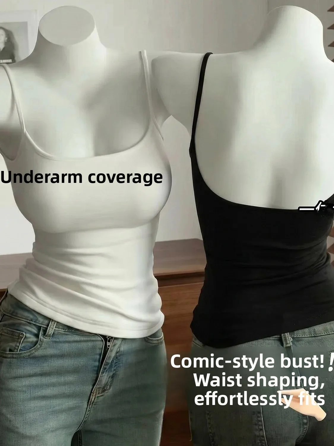 Women's Slim Fit Tank Top with Chest Pad Beautiful Back Expansion Outerwear Inner Match Small Chest Appears Large