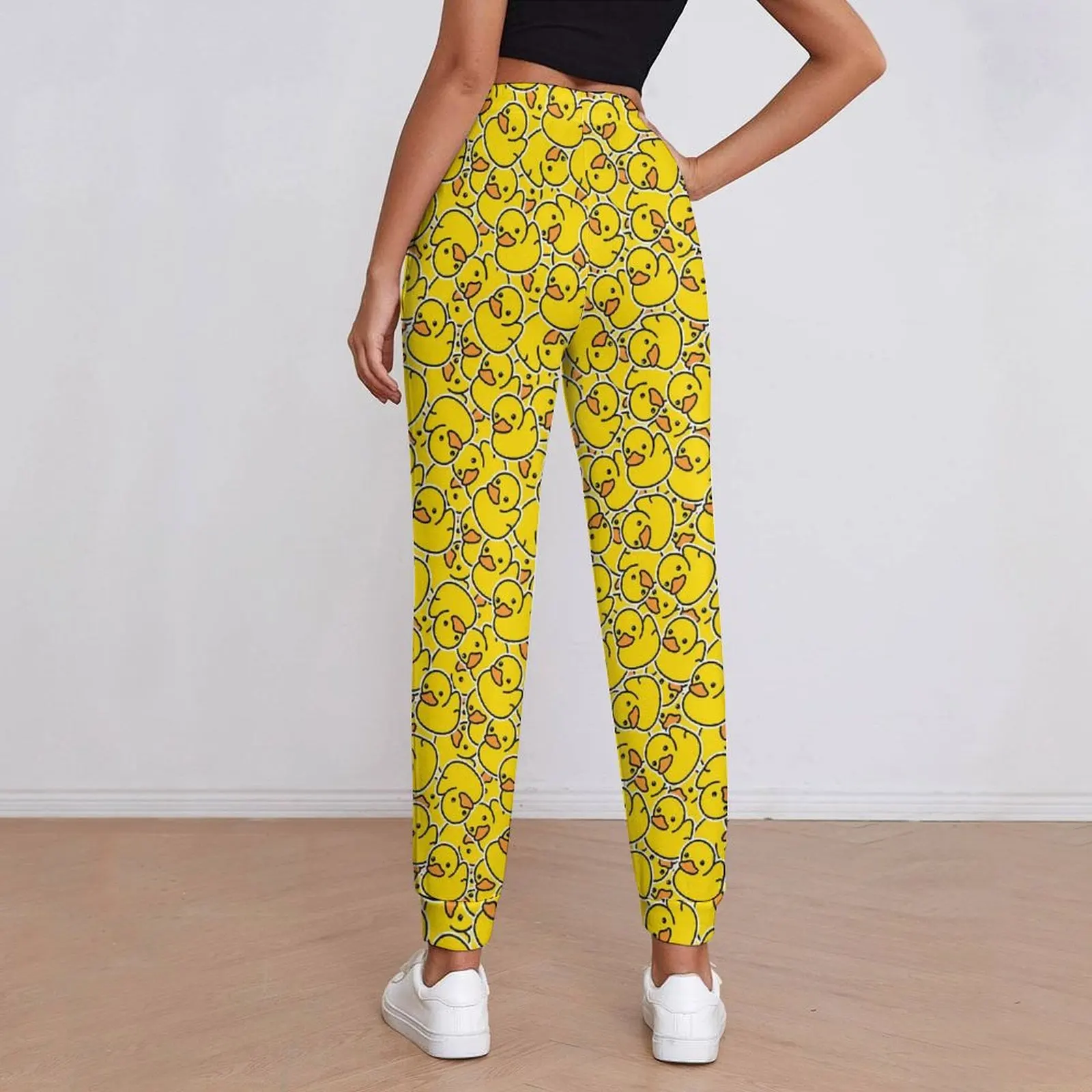 Yellow Classic Ducks Jogger Pants Ladies Kawaii Animal Street Style Joggers Spring Classic Printed Trousers Big Size 2XL