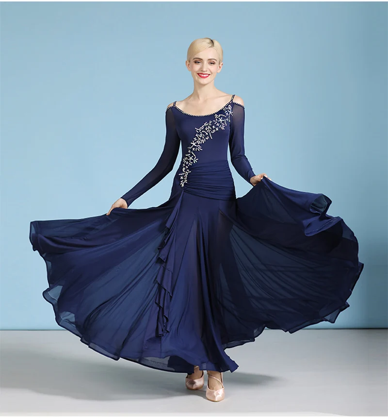 Standard Ballroom Dance Dresses New Arrival Long Sleeve Waltz Dancing Skirt Cheap Ballroom Competition Dance Dress