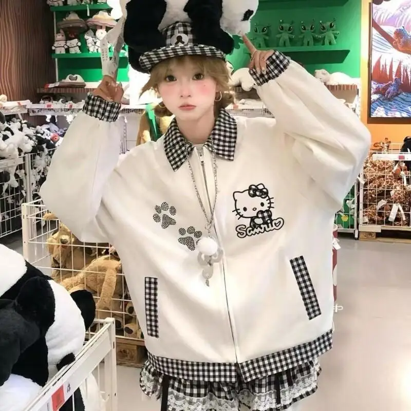 

Sanrio Hello Kitty Kawaii аниме модные повседневные осенне-зимние свободные топы клубные наряды женские комплекты брюк 2025 элегантные женские комплекты