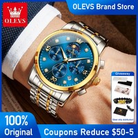 OLEVS 3652 Mens Watch Brand Multifunctional Chronograph Quartz Watch Stainless steel Waterproof Luminous date Watch For Man