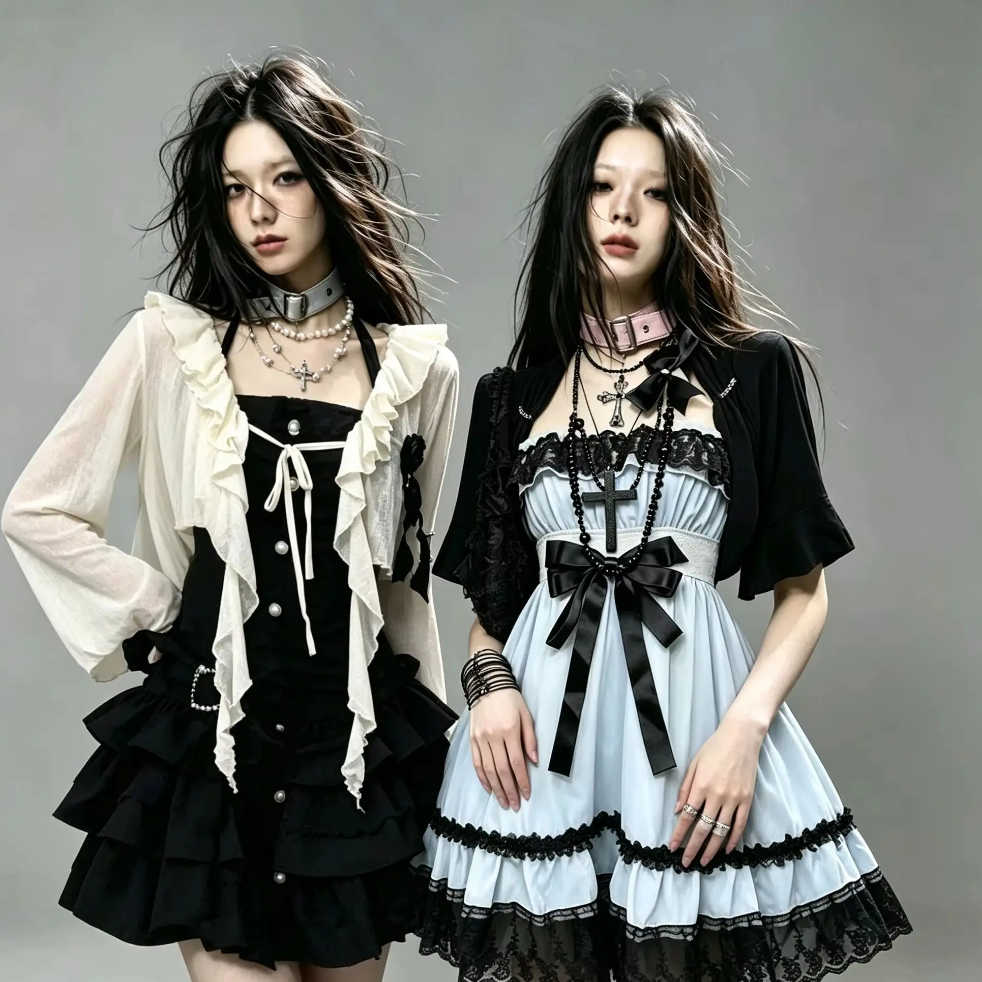 Y2K Harajuku Fashion Punk Lolita Party Dress Set Women Vintage Mini Dress Matching Short Cardigan 2 Piece Suit