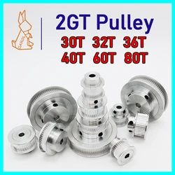 2GT Synchronous Wheels 3D Printer Pulley 30T 32T 36T 40T 60T 80T Bore 4 5 6~19 20 25mm Belt Width 6 10 15mm 2M GT2 Timing Pulley