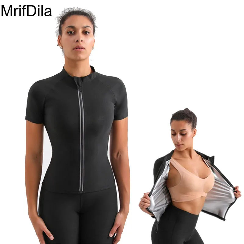 

MrifDila Sliver Inner Sauna Tops With Reflective Strip Short Sleeve Stand Collar Workout Sweat Jacket for Gym Fitness Exercise