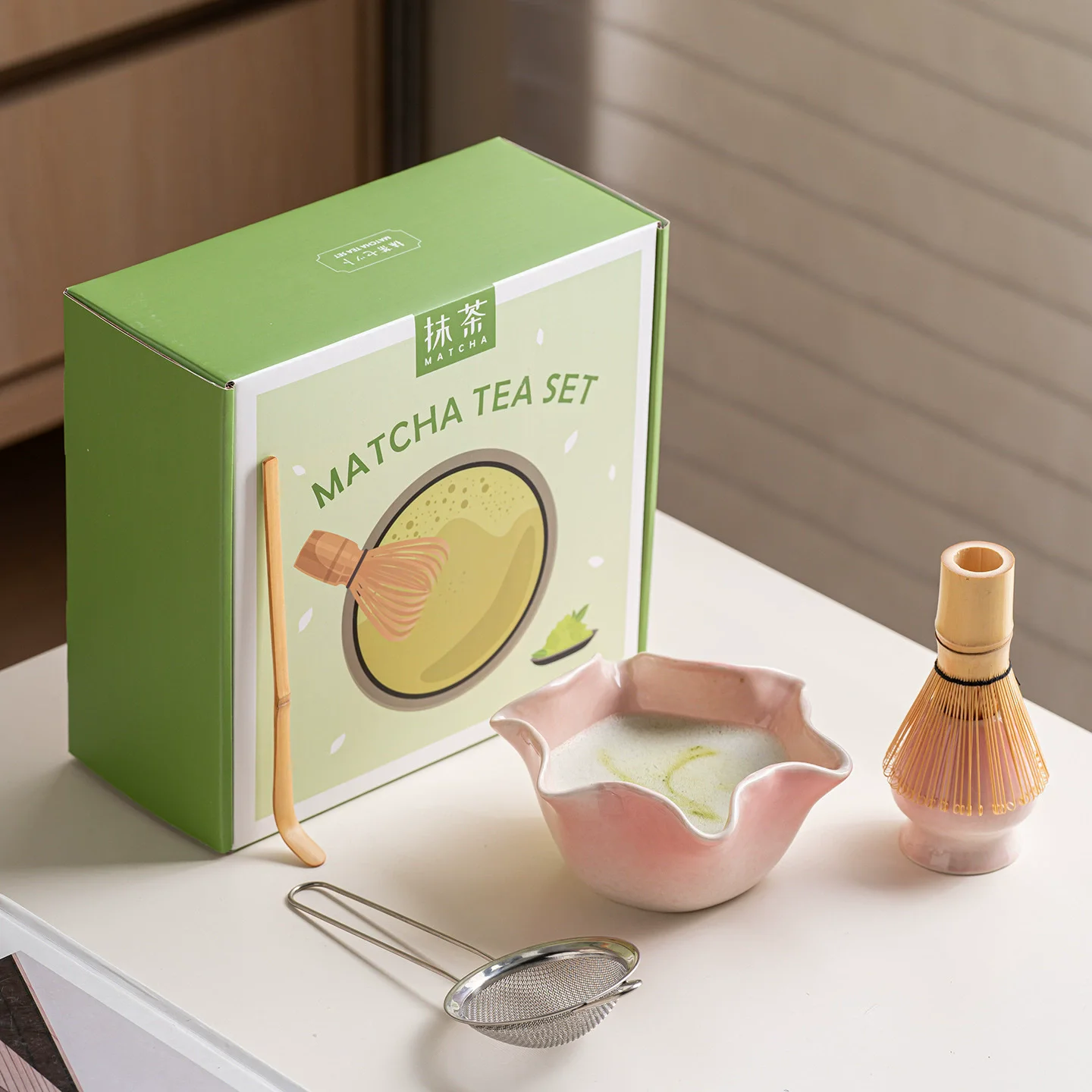 5pcs Japanese Ceramic Flower Shaped Matcha Set Matcha Bowl Perfect Matcha Starter Kit for Matcha Lovers