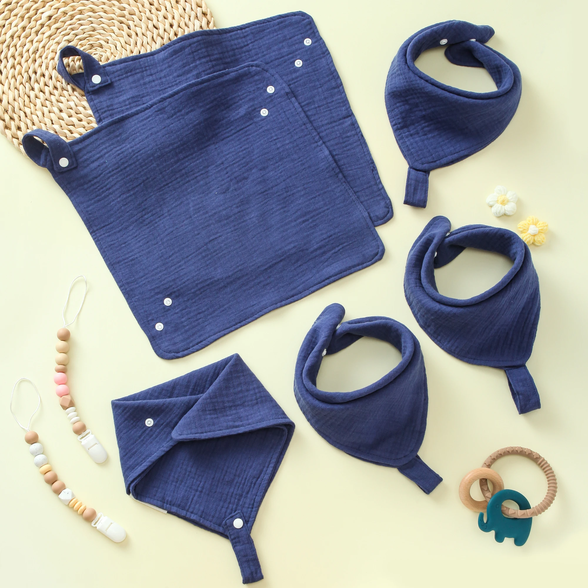 

Набор из 6 супермягких детских нагрудников для мальчиков и девочек, впитывающие нагрудники для новорожденных при выделении слюны, прорезывании зубов, кормлении (темно-синий)