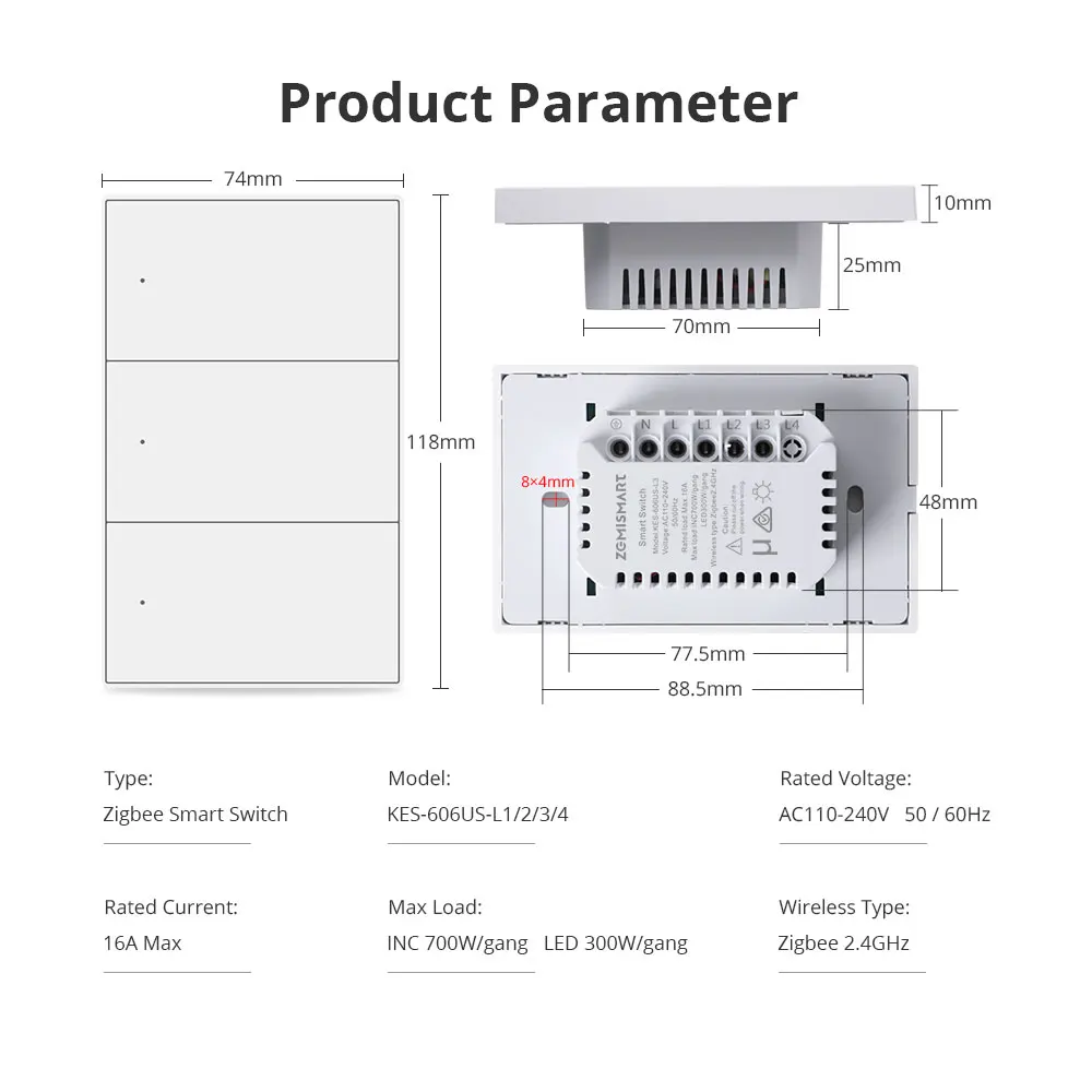 ZemiSmart Zigbee Interruptor de Parede Botão Neutro Interruptor funciona com Tuya, Alexa e Google Home Controle de Voz Certificado AU