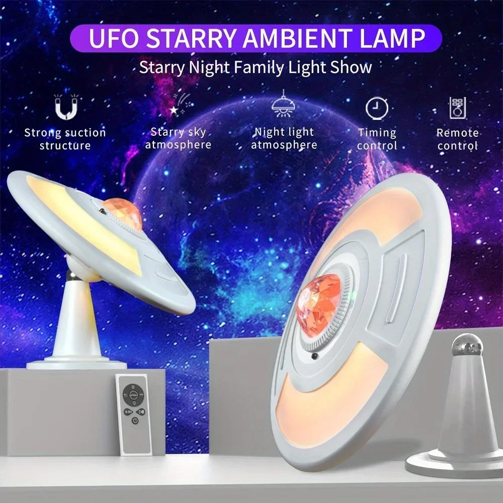 UFO Starry Ambient Lamp, Magnetic Led Table lamp for Bedroom, USB-C Rechargeable, 3 Color Stepless Dimming Touch Lamp