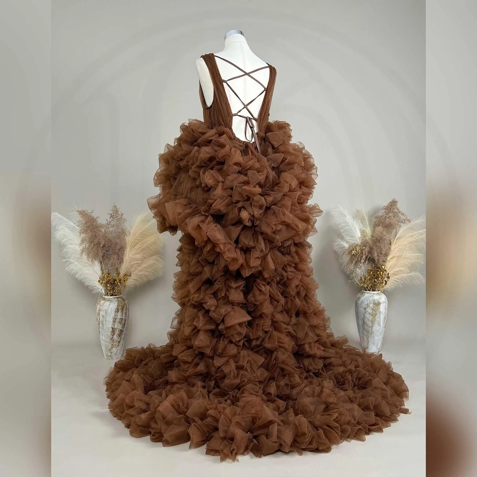 فستان Don&Judy لحفلات الزفاف المسائية ورقبة على شكل V من التل بفتحة أمامية للنساء فستان للتصوير الفوتوغرافي #5