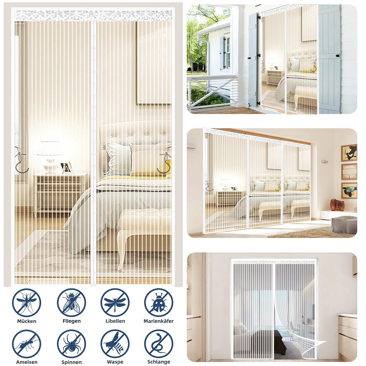 Magnetic Screen Door Curtain, Insect-Proof Mesh Door Curtain, Magnetic Sealing Device for Windows and Doors - White