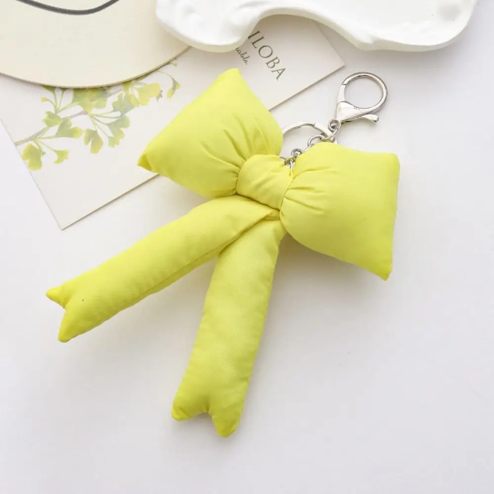 Metal Lobster Clasp Padded Bow Keychain Korean Ins Style Colorful Soft Bow Bag Charm Pendant Lovely Bowknot Key Ring