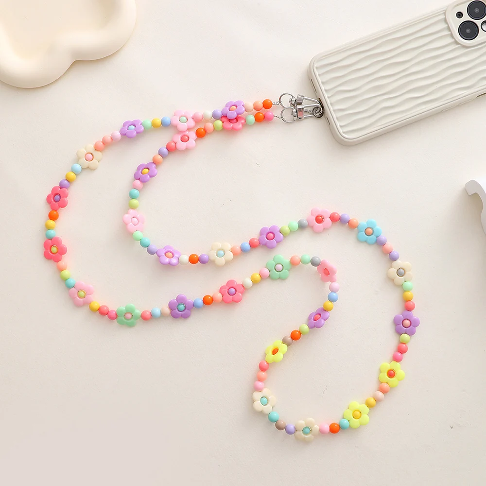 Multicolor Beaded Necklace Lanyard Phone Cases For Phone Pink Colorful Neck Strap Portable Chain Luxury Women With Slot Card