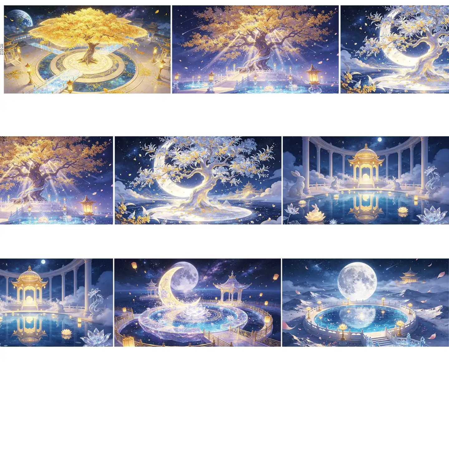 DIY Moon Palace Mid-Autumn Background Washi Tape, Cloud Sea Scenery Journaling Tape for Scrapbooking Collage Card Decor