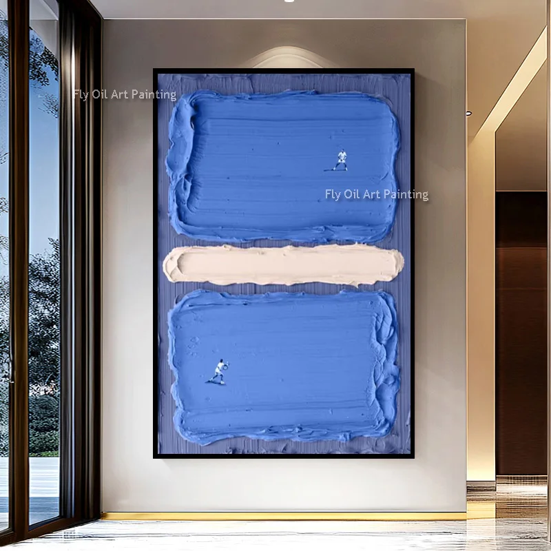 Luxury Green Land Oil PaintingArtwork Handmade Grey And Blue Abstract People Playing Tennis Canvas Wall Art For Home Decoration