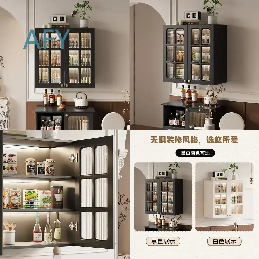 American Retro Wall Cabinet for Restaurant Bar Home Dining Room Solid Wood Suspended Sideboard Wall Locker for Living Room