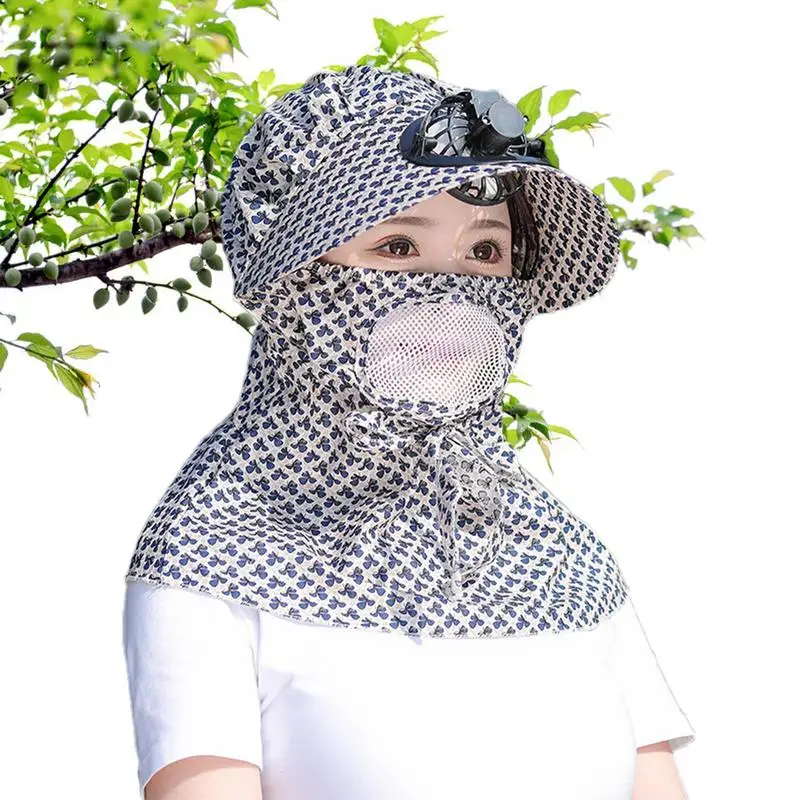 

Fan Cooling Hat Big Brim Face Coverings Hat Sun Protection Breathable Uv Block Hat Fully Wrapped Design Built-in USB Charging