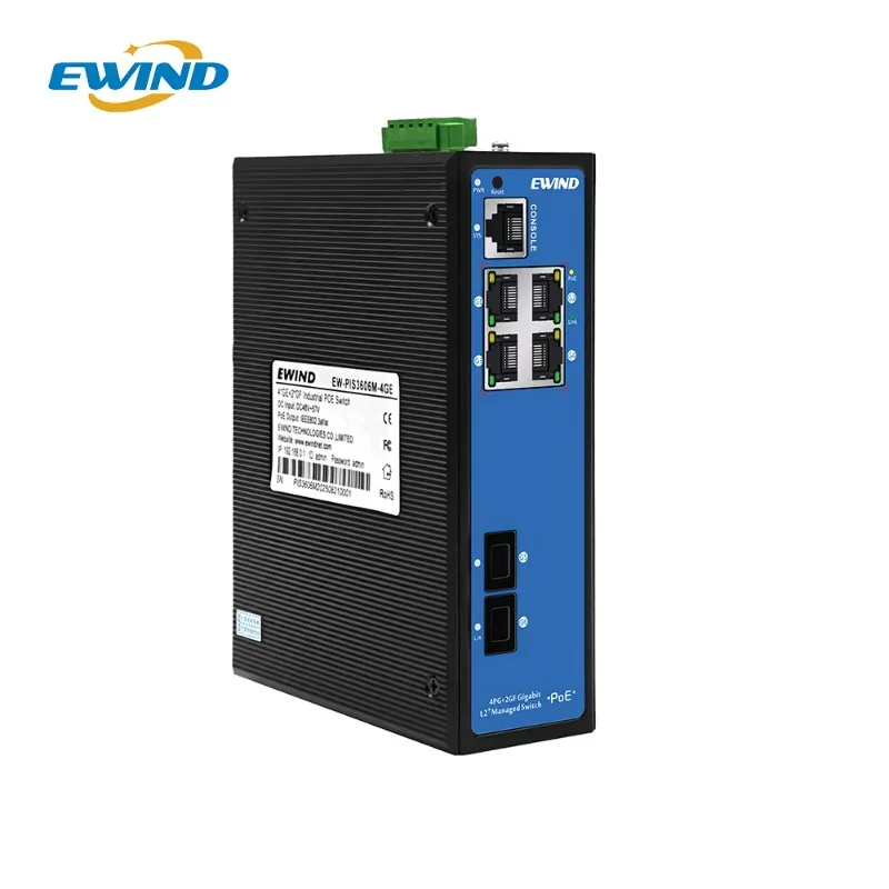 Industrial PoE Switch 4 Port 30W, Managed Gigabit Ethernet Switch with 2 SFP Ports for Smart Manufacturing