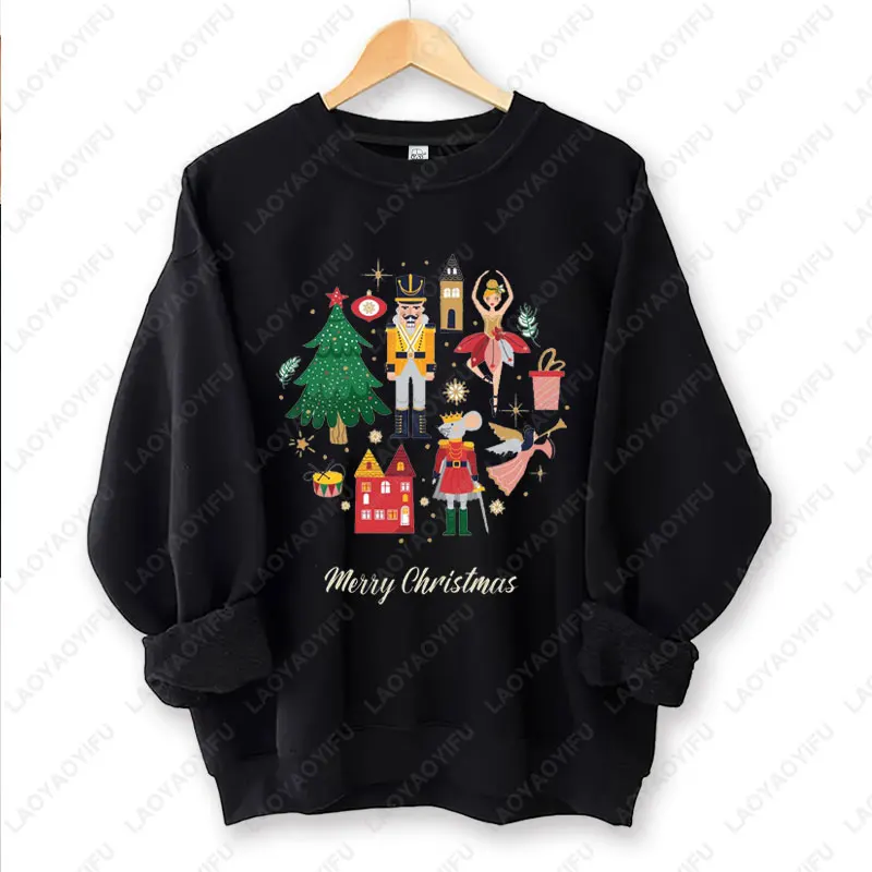 크리스마스 넛크래커 발레 유니섹스 풀오버 마법의 넛크래커 프린트 후드티 빈티지 발레 넛크래커 그래픽 스웨트셔츠