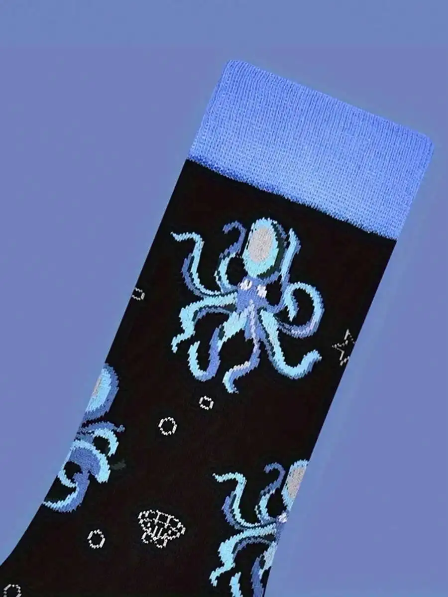 

Mens Octopus Pattern Crew Socks, Fashionable Autumn Winter Socks For Adults