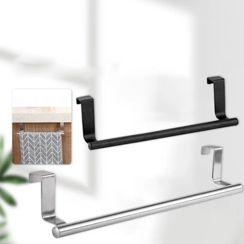 Towel Rack Over Door Towel Bar Hanging Holder Stainless Steel Kitchen Cabinet Bathroom Towel Rag Rack Home Organizer Hanger