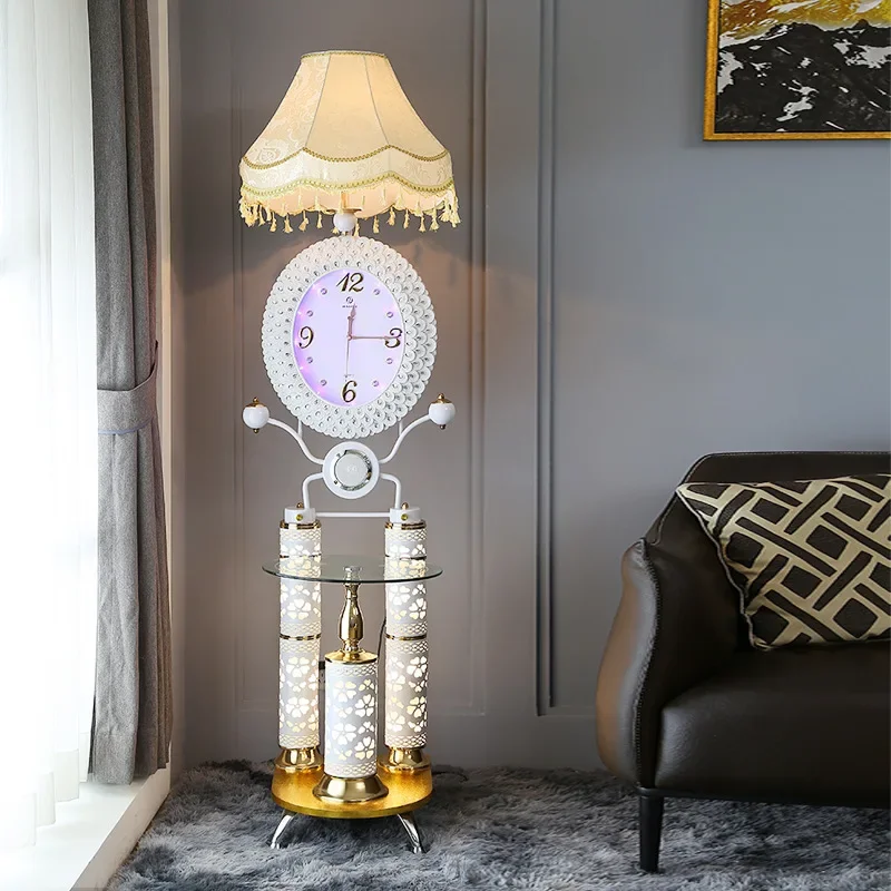 European style atmospheric and creative floor standing desk lamp Fashionable LED living room clock, coffee table, floor lamp