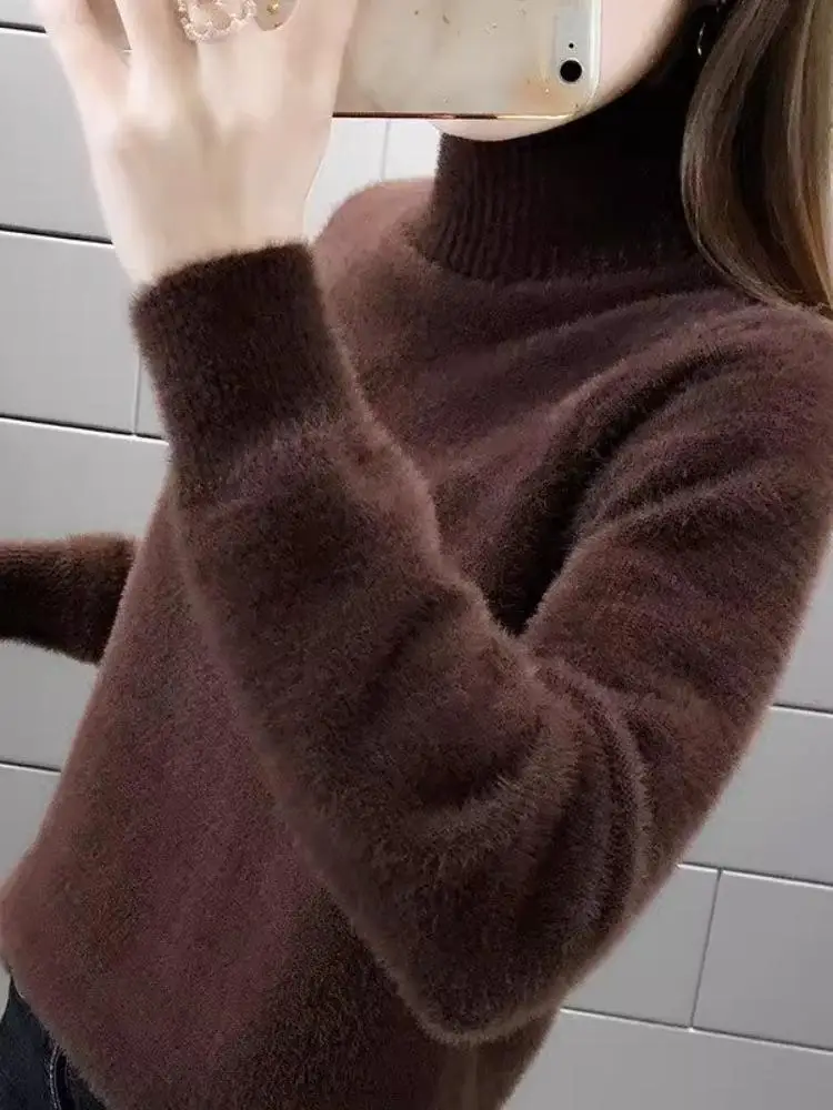 ゆったりとしたレディースセーター-ハーフハイカラー-オーバーヘッドスタイル-ベースシャツ-インナーウェア-2点セット-シンプルデザイン-秋冬用