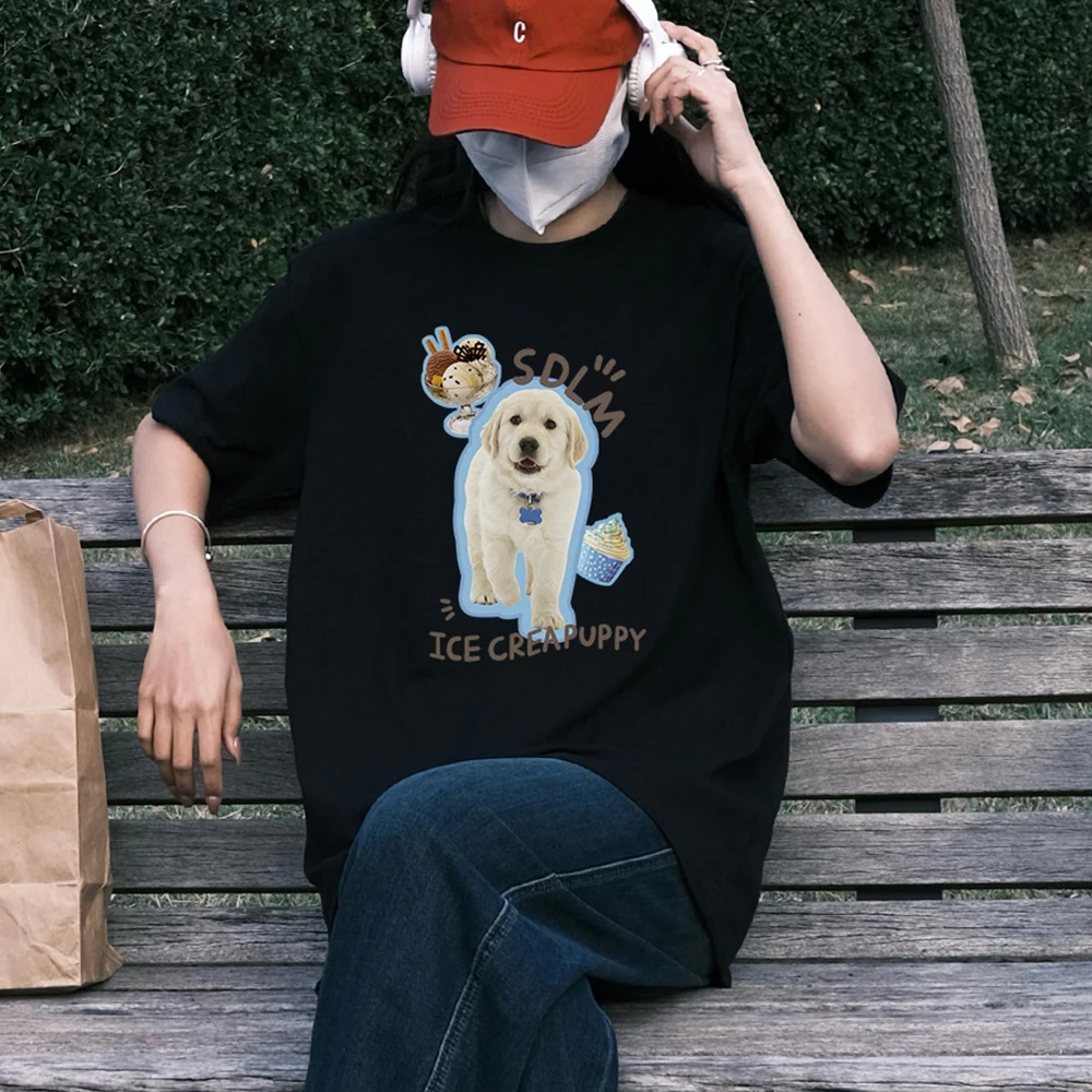 تي شيرت نسائي كاواي كلاب حيوانات أليفة ، ملابس رسومات للقطط ، توبات غير رسمية للفتيات ، بلوزة على الموضة الكورية ، هاراجاكو ملابس الشارع ، Y2k