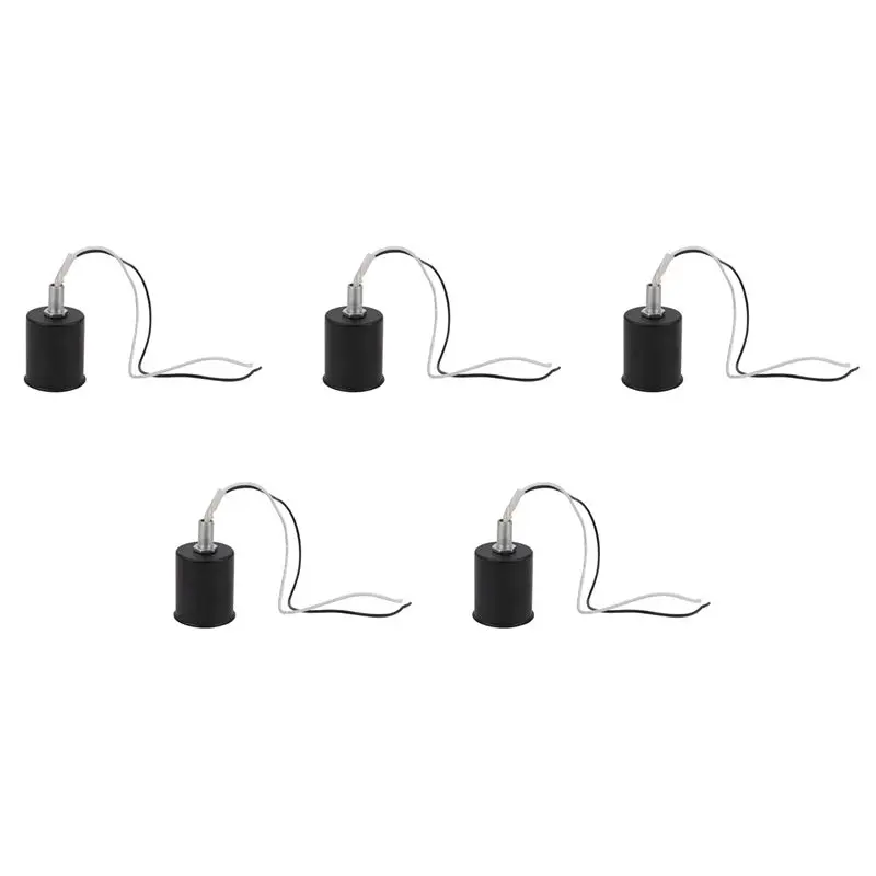 5X E27 Screw Base Round LED Light Bulb Lamp Socket Holder Adapter Metal Lamp Holder With Wire Black