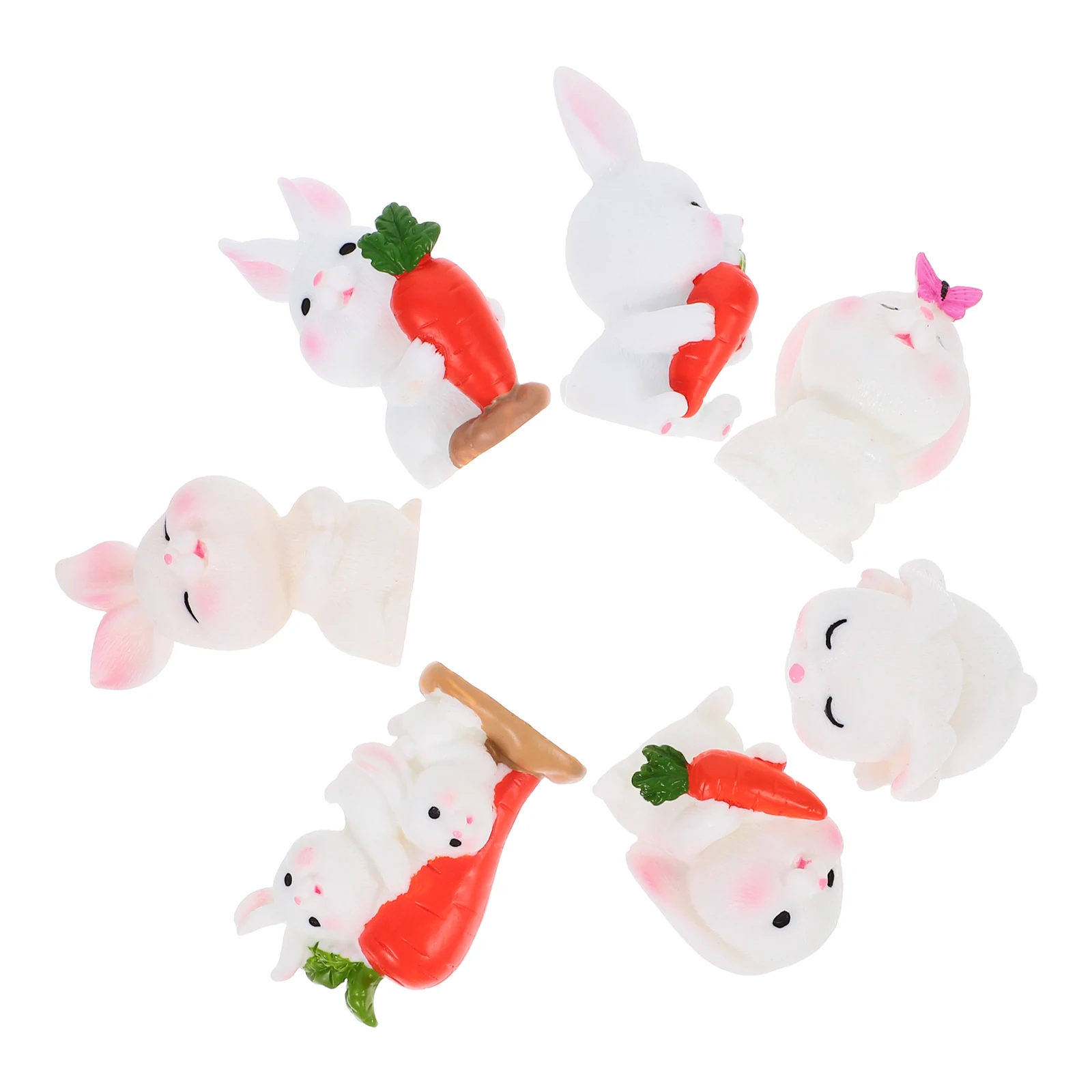 

7pcs Miniature Rabbit Statues Easter Decor Micro Landscape Resin Figurines Garden Spring Bunny