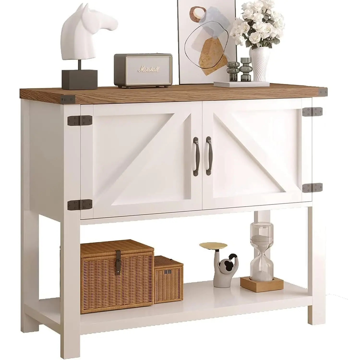 White Entryway Table Storage Sideboard Buffet Cabinet 2 Doors Bottom Shelf Accent Coffee Bar Console Living Room, Customized