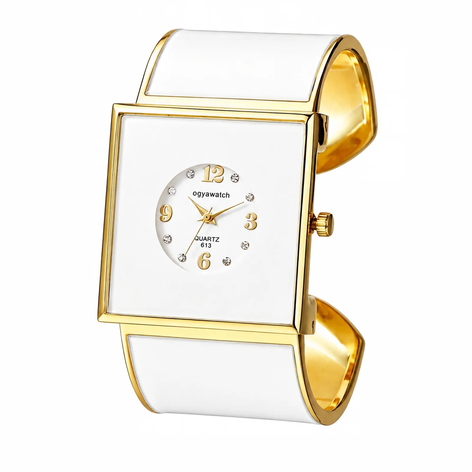 FLONGO Womens Cuff Bangle Watch Analog Quartz Stainless Steel Rhinestone Easy Read Numerals Spring Open Commute Party Gift
