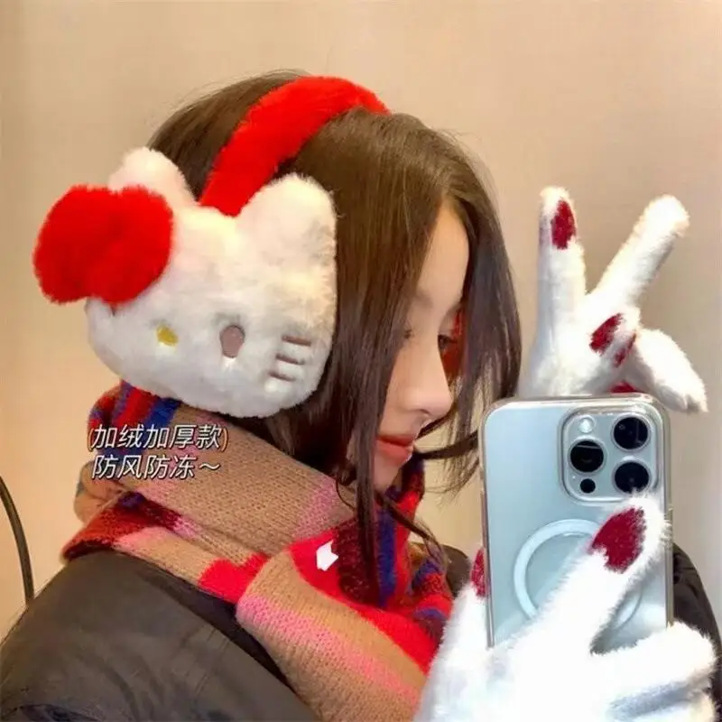 Милые мягкие плюшевые теплые наушники Sanrio Hello Kitty, розовые наушники Kt Cat, зимние уличные защитные наушники от холода, чехлы для ушей, подарки