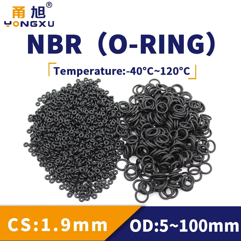 NBR O Ring Seal Gasket Thickness CS1.9mm OD5-100 Oil and Wear Resistant Automobile Petrol Rubber O-Ring Waterproof Black.-.