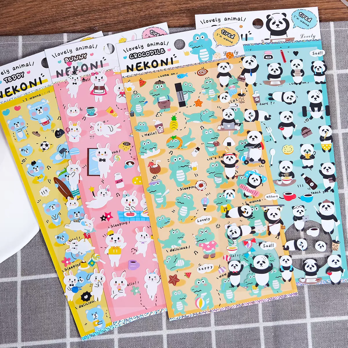 Korean Import NEKONI Lovely Animals Panda Crocodile Rabbit Stickers Scrapbooking Diy Journal Sticker Stationery Deco School Gift