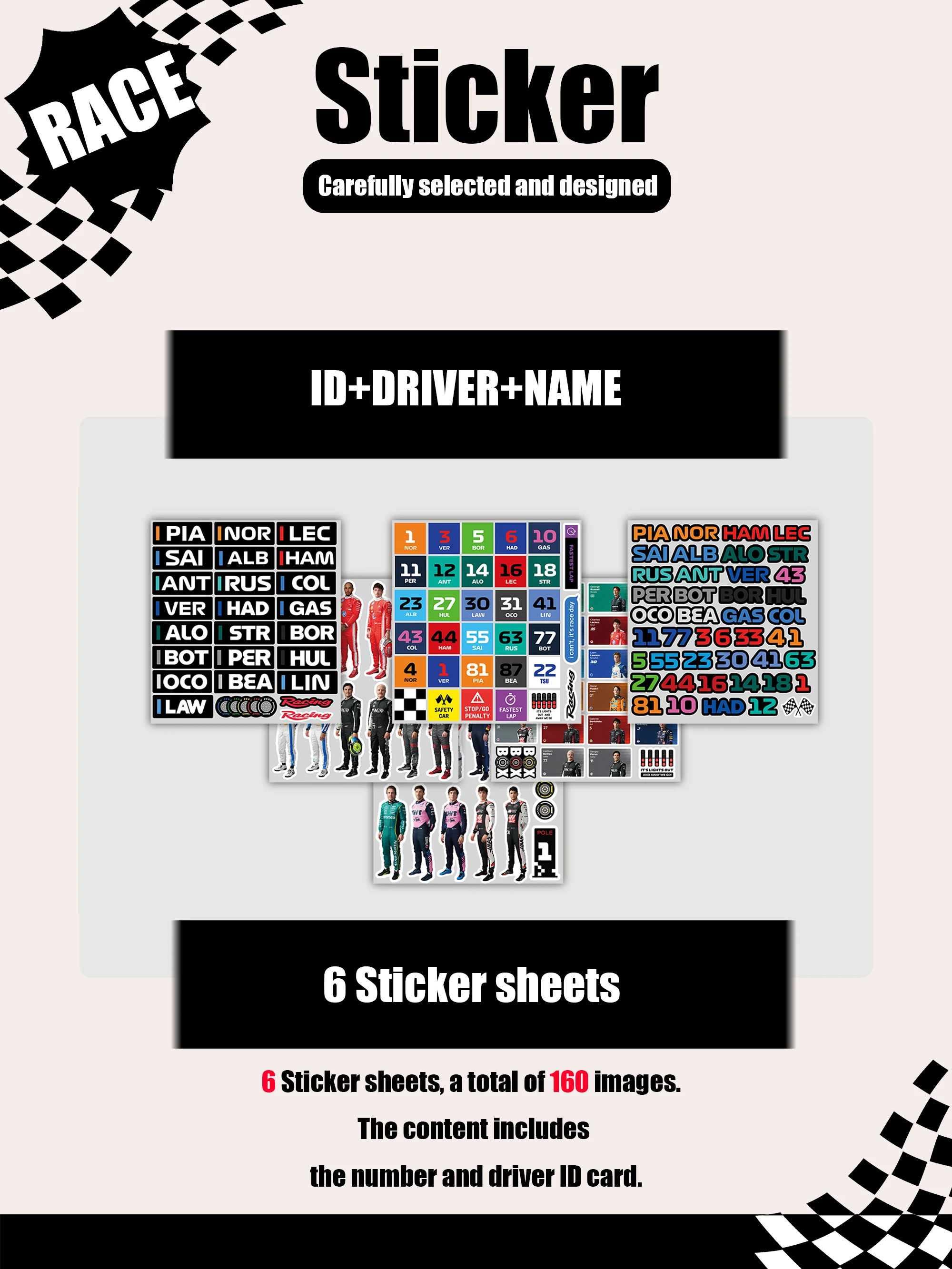6 Pages/Set, 90Pcs/160Pcs Patterned Designs, Racing-Themed Combination Stickers, Nor/Lec/Rus/Ant/Ver/Gas/Col/Pia/Ham Stickers, Suitable for Luggage, Laptops, and Stationery Decoration - view 2