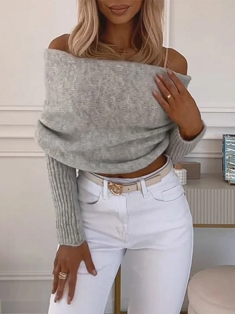 Off Shoulder Crisscross Wrap Knit Sweater