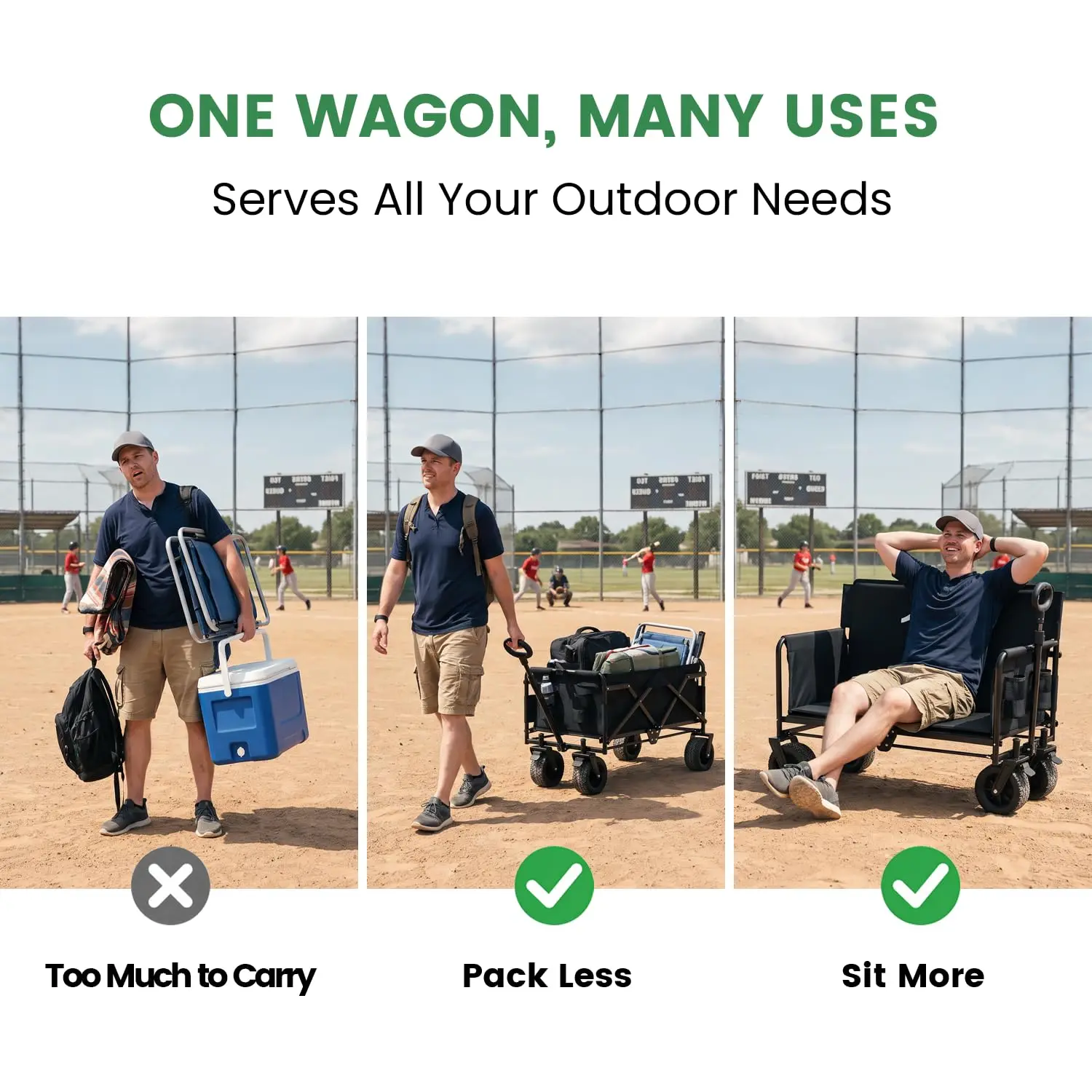 550 lb Beach Wagon with Seat for Adults, Heavy Duty Collapsible Wagon