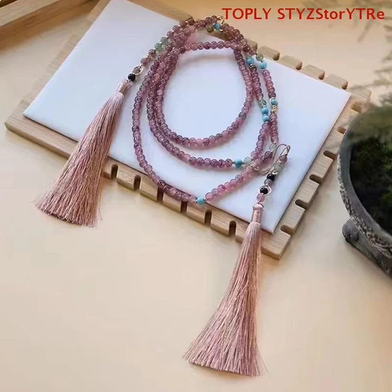Ethnic Retro Necklace with Beaded Tassel Detail, Made with Natural Stone, Chinese-Inspired for Women, Ideal for Cheongsam
