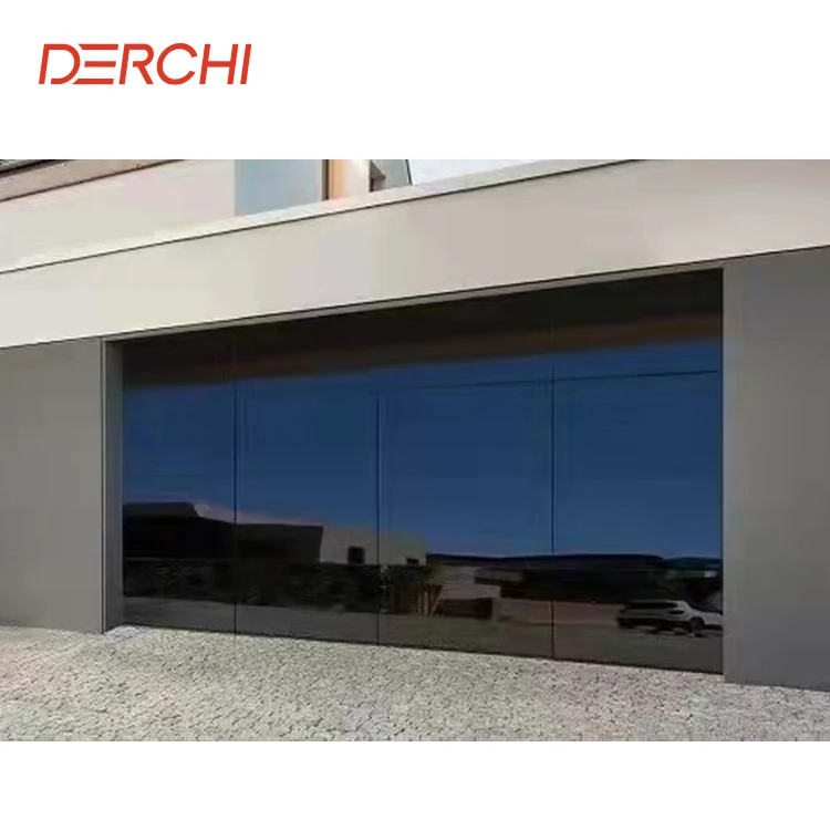 

Cheap Commercial Residential Automatic Black Aluminum Frameless Mirror Glass Garage Door