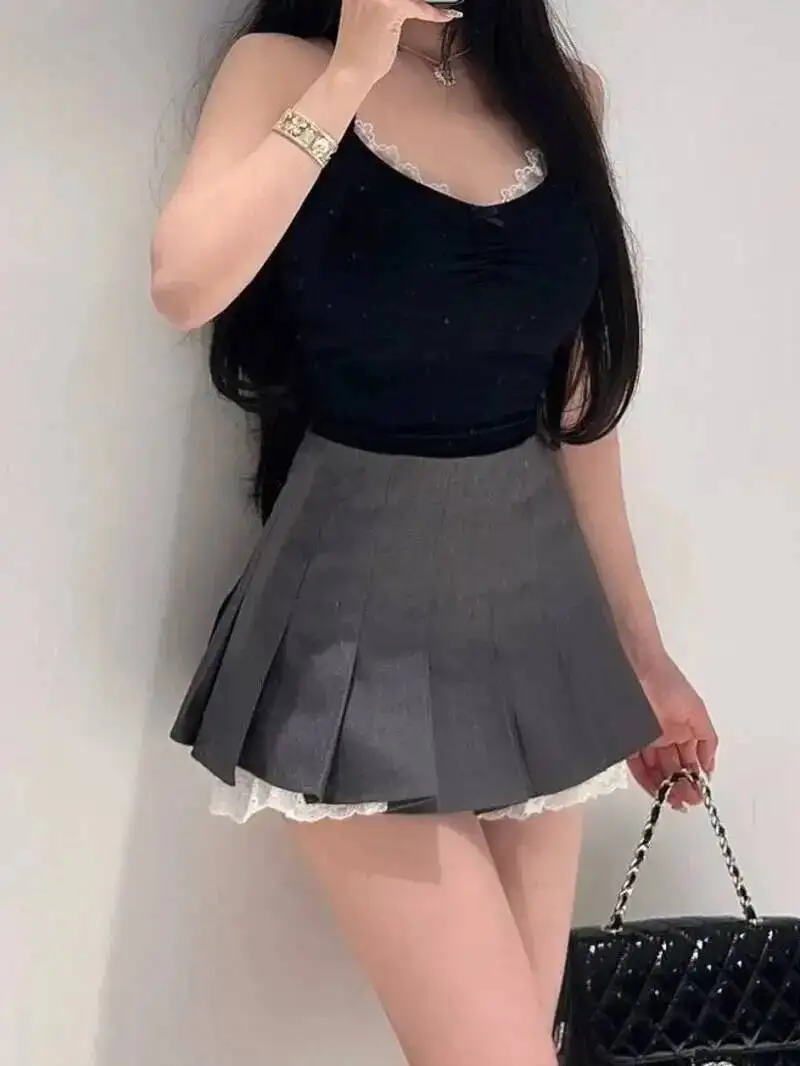 Gonna a pieghe stile balletto americano Piccante donna a vita alta Petite gonna mezza lunghezza Moda elegante JK Gonne moda 4LIC