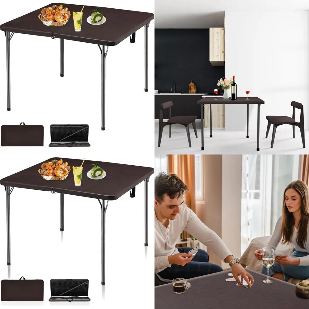

Compact Square Folding Table with Carry Handle, Portable Plastic Table for Outdoors, Office, Parties - Brown