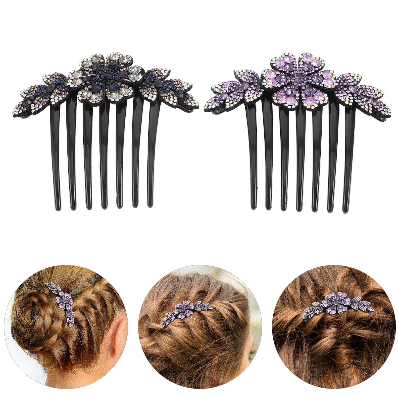 

4pcs Rhinestone Flower Hair Comb For Women Sparkly Floral Side Claw Clips Elegant Wedding Bridal Hair Accessories Bun Styling