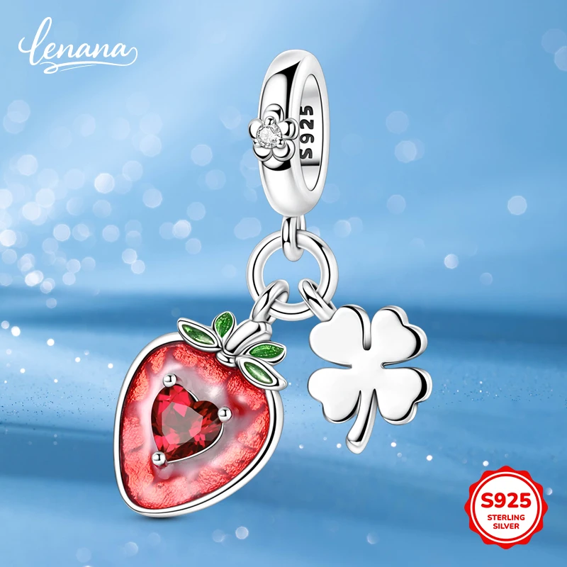 

925 silver strawberry four-leaf clover pendant DIY female charm jewelry accessory gift