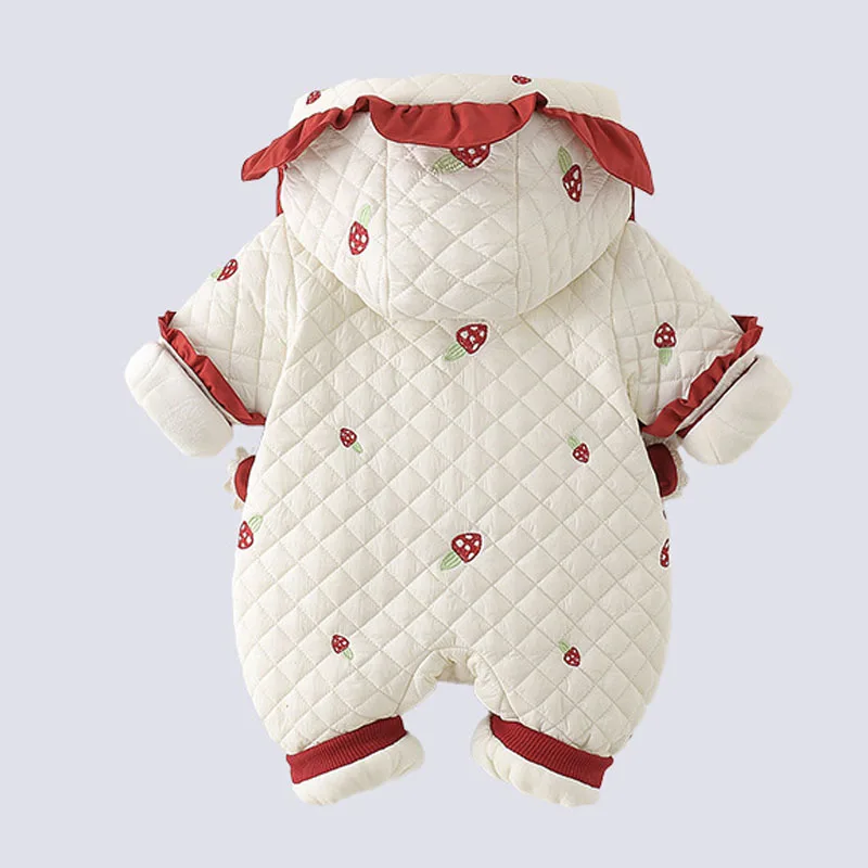 IYEAL Winter Princess Baby Girls Warm Fleece Inner Hooded Overalls Baby Girl New Year Rompers Toddler Girls Jumpsuit