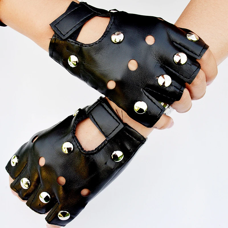 Fingerless Short PU Leather Gloves Black Red White Punk Gloves Rivet Sexy Half Finger Lady Driving Show Pole Dance Mittens Cool