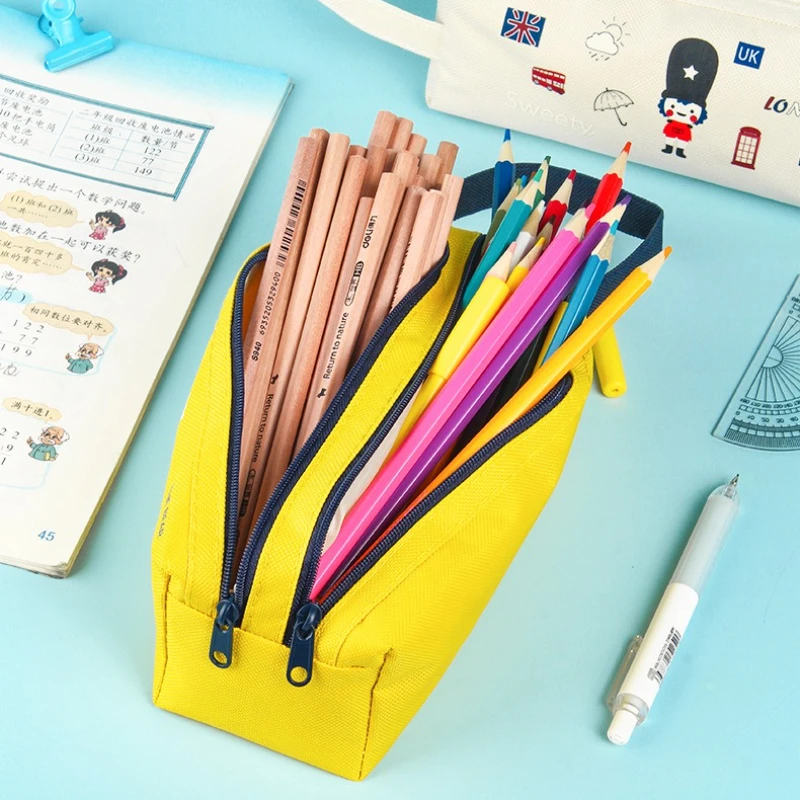 Cartoon Creative Stationery Double-layer Oxford Cloth Pencil Bags Double Zipper Large Capacity Storage Box Handbag Pencil Case