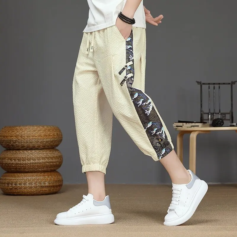 

Summer Printed Pants Men patchwork casual Pant Joggers Causal Loose Anime Trousers Cropped Pants